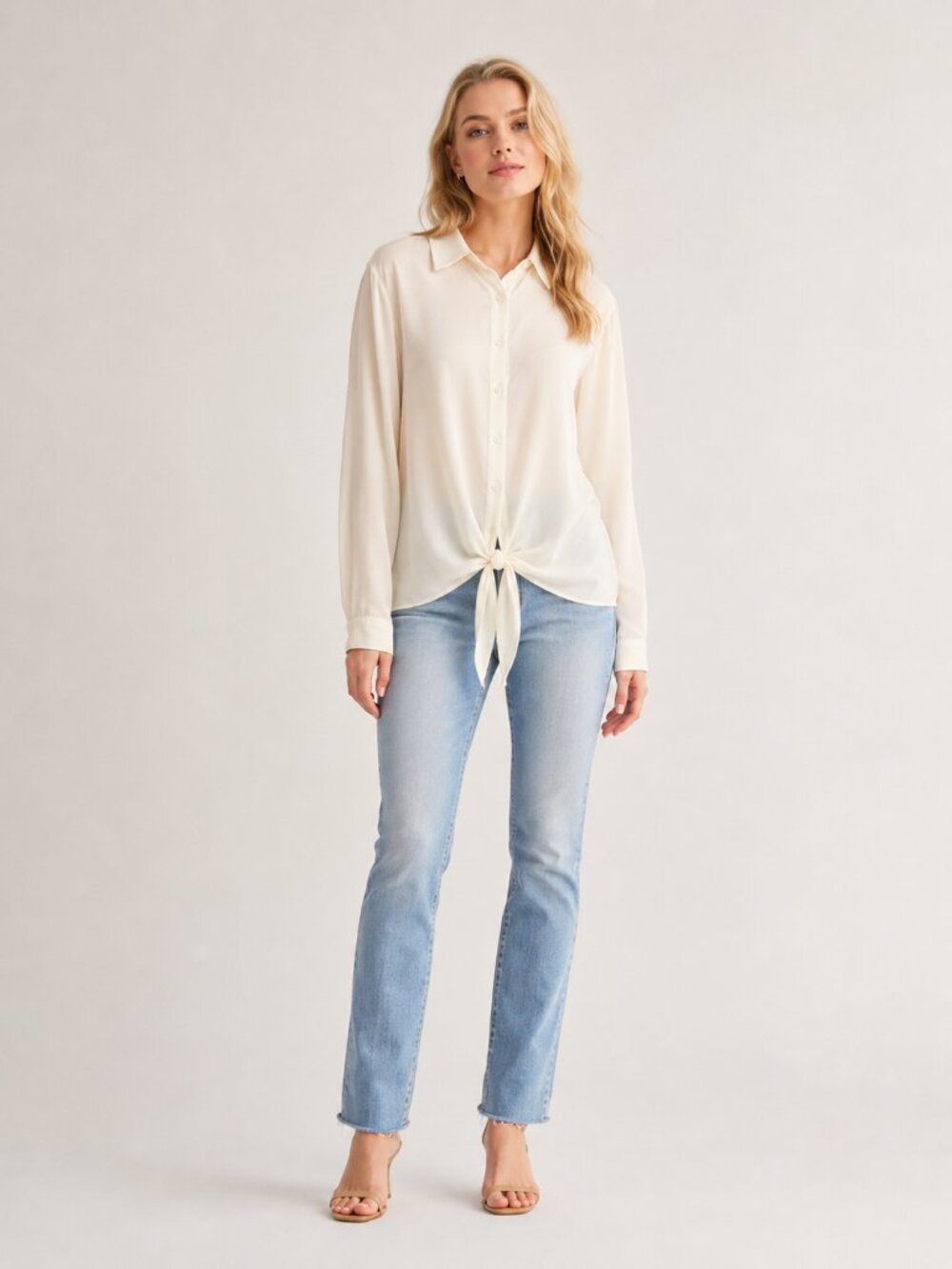 2/$30 Chico's Tie-Front Hem Shirttail Button-Down Top Ecru 12 #A????